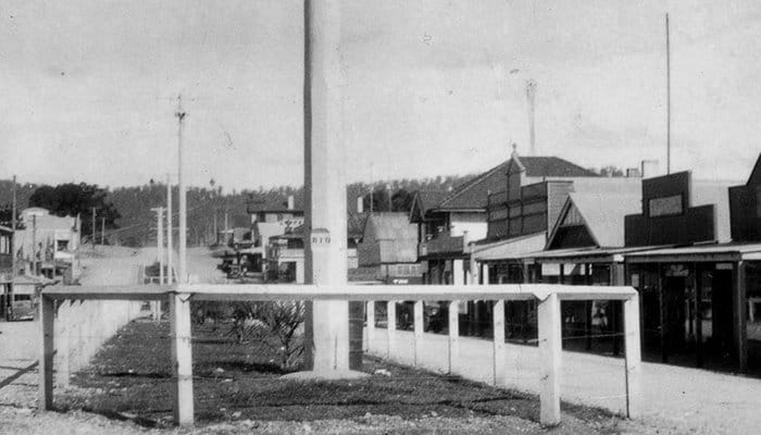 Bowraville main street in the 1930s showing historic buildings and early vehicles